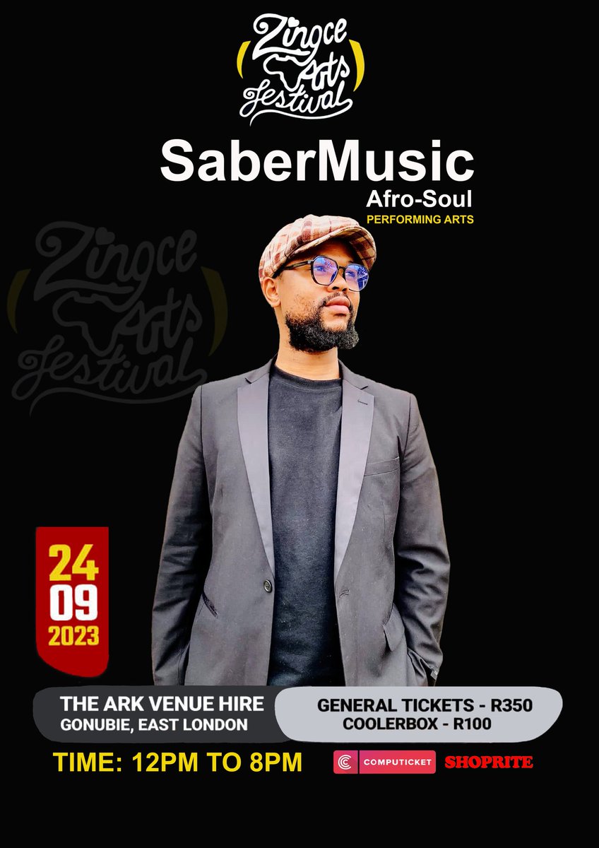 ZingceArtsFest's tweet image. Ladies and gents..... SaberMusic 🇿🇦 🔥👏🏾

Catch his live performance at #ZAF2023 on Sunday 24th September 2023 🥳🕺🏿✨

Got your tickets yet?  🤷🏾‍♂️

Still available on computicket.com and Shoprite outlets.

You really don't want to miss this one. 

Makwande mz'ontsundu.

🤲🏾