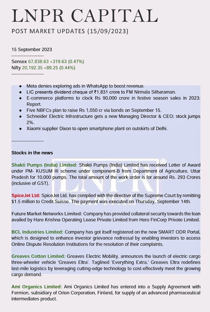 LnprCapital's tweet photo. Post Market Updates by LNPR
(15/09/23)

#LNPRPostMarketUpdates
#LNPRCapital https://t.co/VNAwoP4KqZ