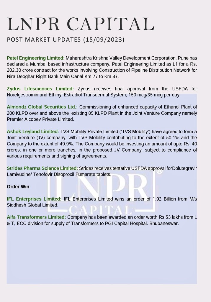 LnprCapital's tweet photo. Post Market Updates by LNPR
(15/09/23)

#LNPRPostMarketUpdates
#LNPRCapital https://t.co/VNAwoP4KqZ
