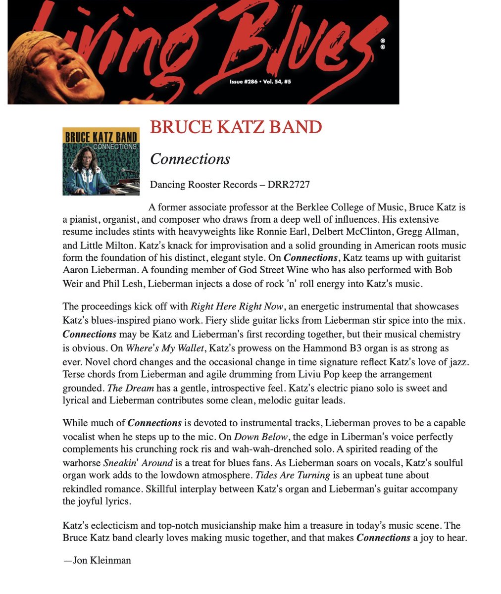 Great and insightful review of my new album 'Connections' from Living Blues Magazine...#livingblues #NewMusic2023