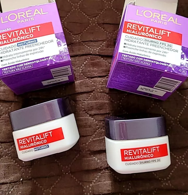 Kit Creme Facial Anti-idade L’Oréal Paris Revitalift Hialurônico Noturno + Diurno FPS 20, 49g