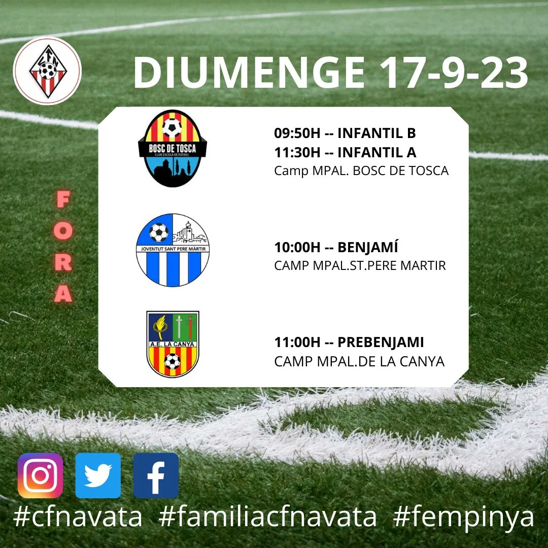 Navata CF (@navatacf) on Twitter photo Pretemporada 23/24⚽️
#cfnavata #familiacfnavata #fempinya
<a href="/cefboscdetosca/">CEF Bosc de Tosca</a> <a href="/cefgironessabat/">CEF Gironès-Sàbat</a> <a href="/aelacanya/">AELACANYA</a> <a href="/olotjspm/">JSPM</a> Pretemporada 23/24⚽️
#cfnavata #familiacfnavata #fempinya
<a href="/cefboscdetosca/">CEF Bosc de Tosca</a> <a href="/cefgironessabat/">CEF Gironès-Sàbat</a> <a href="/aelacanya/">AELACANYA</a> <a href="/olotjspm/">JSPM</a>