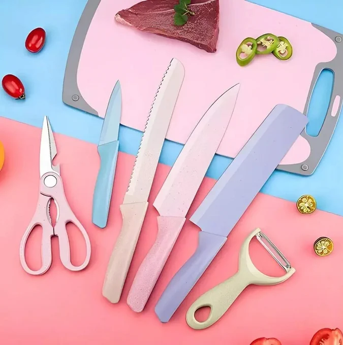 Conjunto De Facas Gourmet Aço Inoxidável com Suporte (Coloridas)