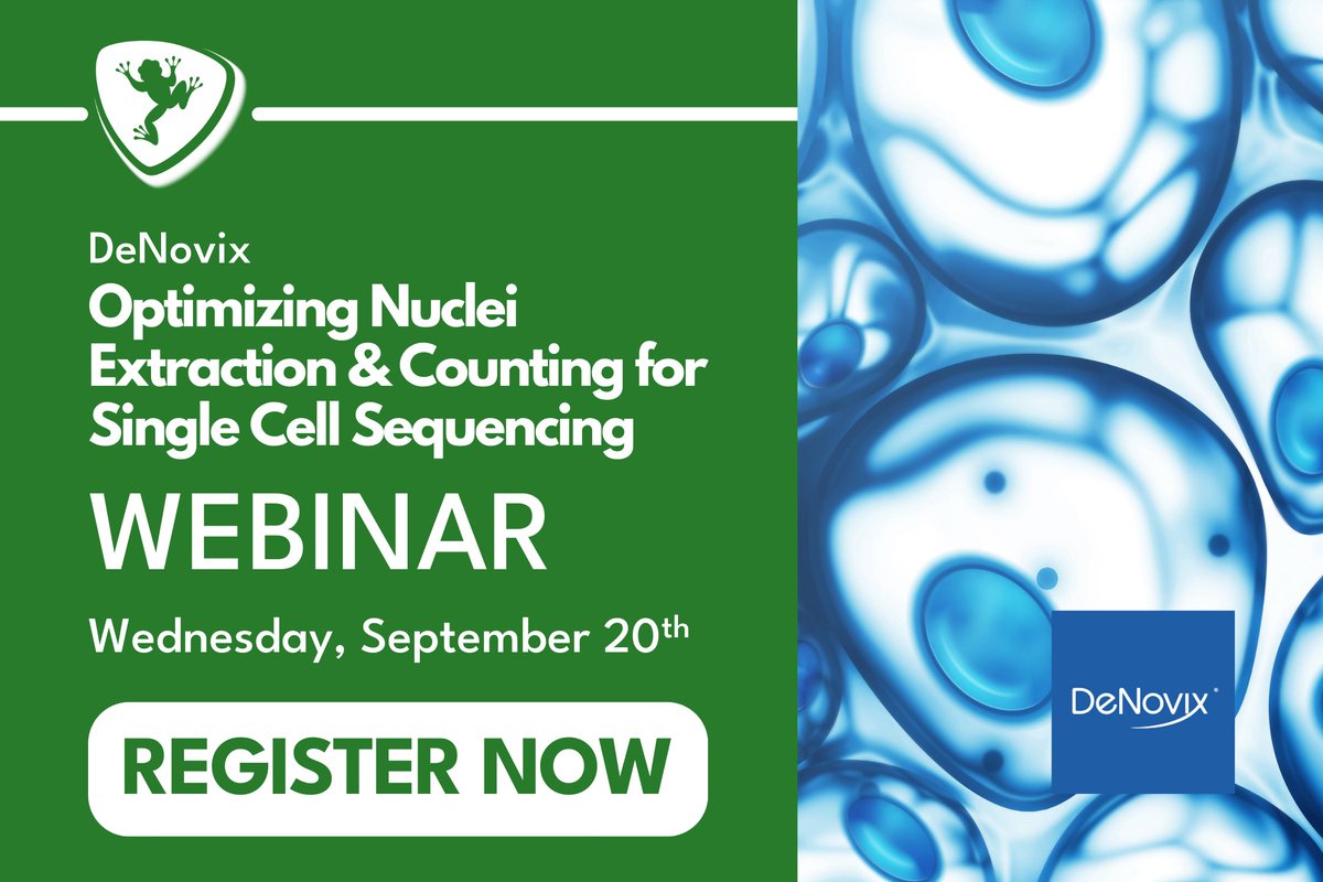 FroggaBio's tweet photo. Register using the link below to attend the "Optimizing Nuclei Extraction & Counting for Single Cell Sequencing" Webinar hosted by @DeNovix! ๐ธ๐ฌ๐งซ
REGISTER HERE: https://t.co/aLQvFlGtZq
#DenovixWebinars #NucleiExtraction #SingleCellSequencing #CellCounting #Cell #FroggaBio https://t.co/jrbNr8tZtu