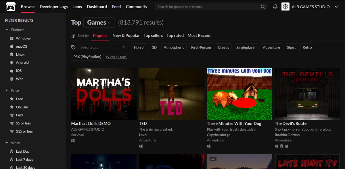 ProgrammerUnity's tweet image. My Game Martha's Dolls is TOP 1 Horror Game now on Itchio ! &lt;3
#indiegame #indiegamedev #horror #horrorgame #itchio