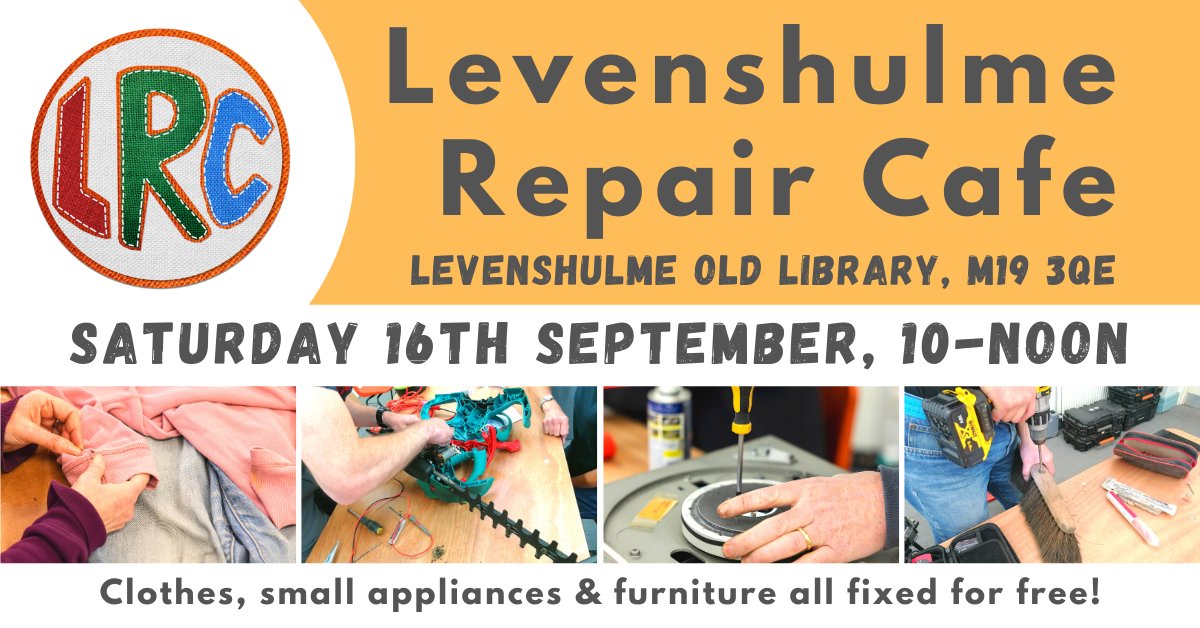 The next Repair Cafe is tomorrow! Get your stuff fixed for free at @LevyOldLibrary from 10am to 12pm. We'll have brews and biscuits while you wait, and @mcrlot will be there too taking item donations and chatting about their project. See you then!