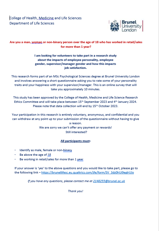 liscorrigan's tweet photo. #researchrequest Hi All, looking for male, female & non-binary people over 18 who work in sales/retail for a short survey for my MSc. Link below, see full details on advert attached! Really appreciate any participation! https://t.co/AcA06PPh9m https://t.co/J9fyBqGZcp