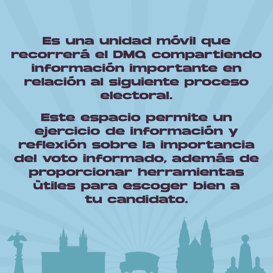 CIDisruptive's tweet photo. #YoDecidoAhora 🇪🇨  Ejerce un #VotoInformado en beneficio del país. Participa de la #ChivaElectoral que visitará barrios y parroquias del DMQ. 
https://t.co/McMMRaTOTu
#segundavuelta #eleccionesanticipadas2023
#ReporterosCiudadanosEC #EleccionesTransparentes 
#democraciainformada https://t.co/uy4i3mu5lz