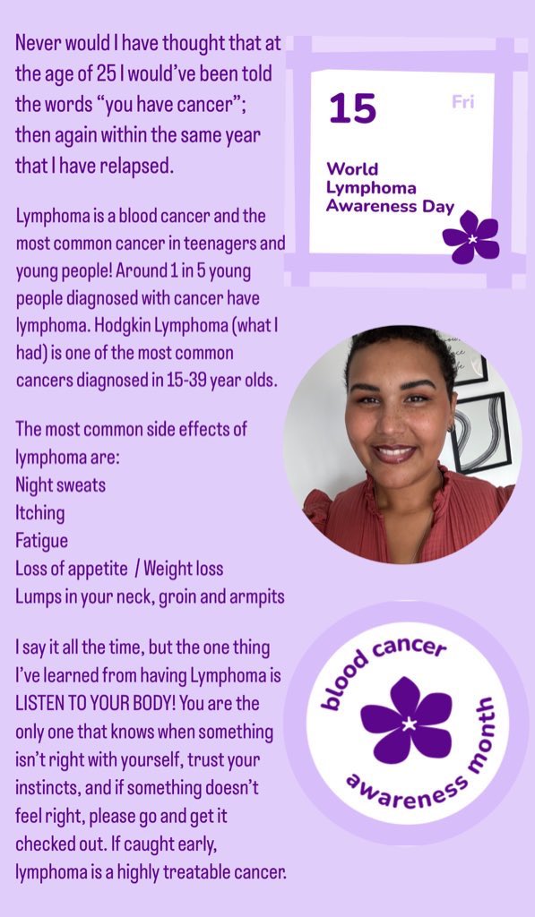 ✨ World Lymphoma Awareness Day ✨

#LetsTalkLymphoma
#BloodCancerAwarenessMonth
#Lymphoma #BloodCancer
#LymphomaAwareness
#NonHodgkinLymphoma
#HodgkinLymphoma
#WLAD2023

💜💜💜