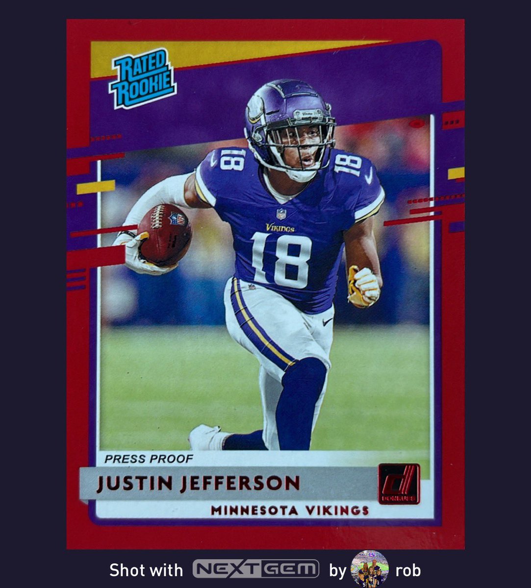 roroweber1's tweet photo. 🎉Justin Jefferson & Randy Moss are the only players in NFL history w/ 5,000+ career receiving yards before turning 25 years old. 🏈

To celebrate, I’m giving away these two rookies.

TO ENTER:
- Like this tweet
- Follow me
- Reply w/ your favorite WR

That’s it!🍀

Want to save time organizing & sharing your collection? Try NextGem FREE, on iPhone & now live on the web at https://t.co/d2eMFdPsV2!