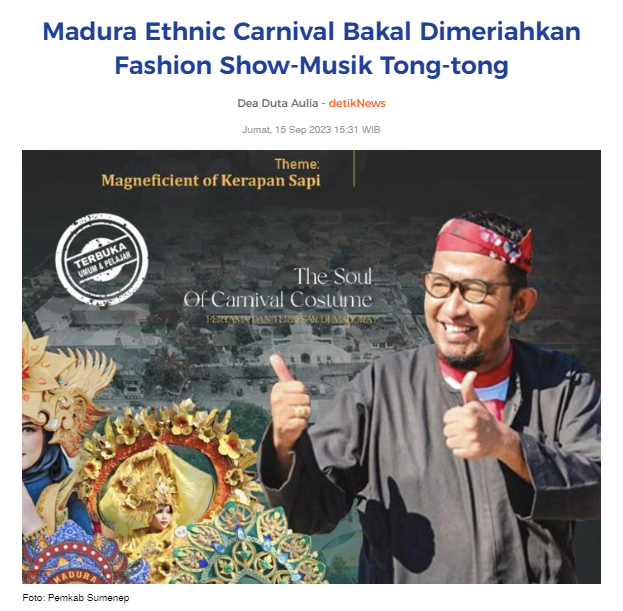 achmadfauzi_wy's tweet photo. Musik tong-tong bukan hanya perwujudan seni musik, tapi juga memiliki karakter budaya Madura yang khas &amp; mampu beradaptasi dengan kehidupan saat ini. Jadi jangan lupa datang. Kita akan lihat dan rayakan kekayaan budaya Madura lewat gelaran fashion show. https://t.co/Grd41VWCJR
