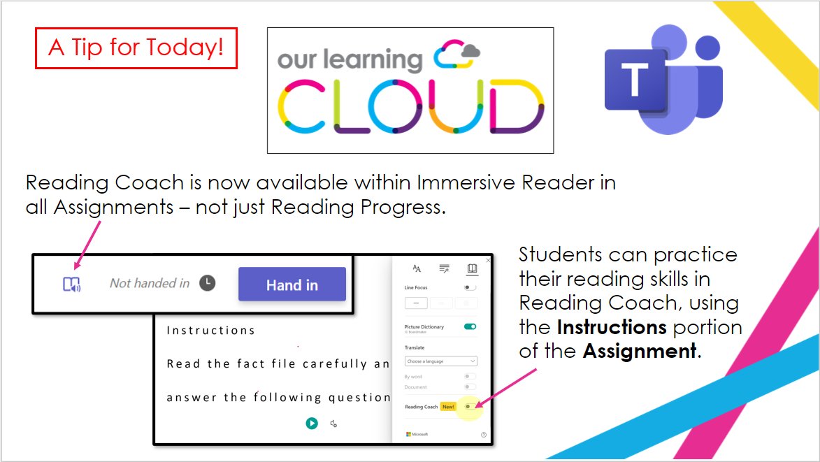 🚨A Tip for Today!🚨

#ReadingCoach is a fabulous tool in #ImmersiveReader in @MicrosoftTeams 

We cover this and more in our Microsoft Teams Pathway. Get in touch to enquire or for an informal chat

ourlearningcloud.org