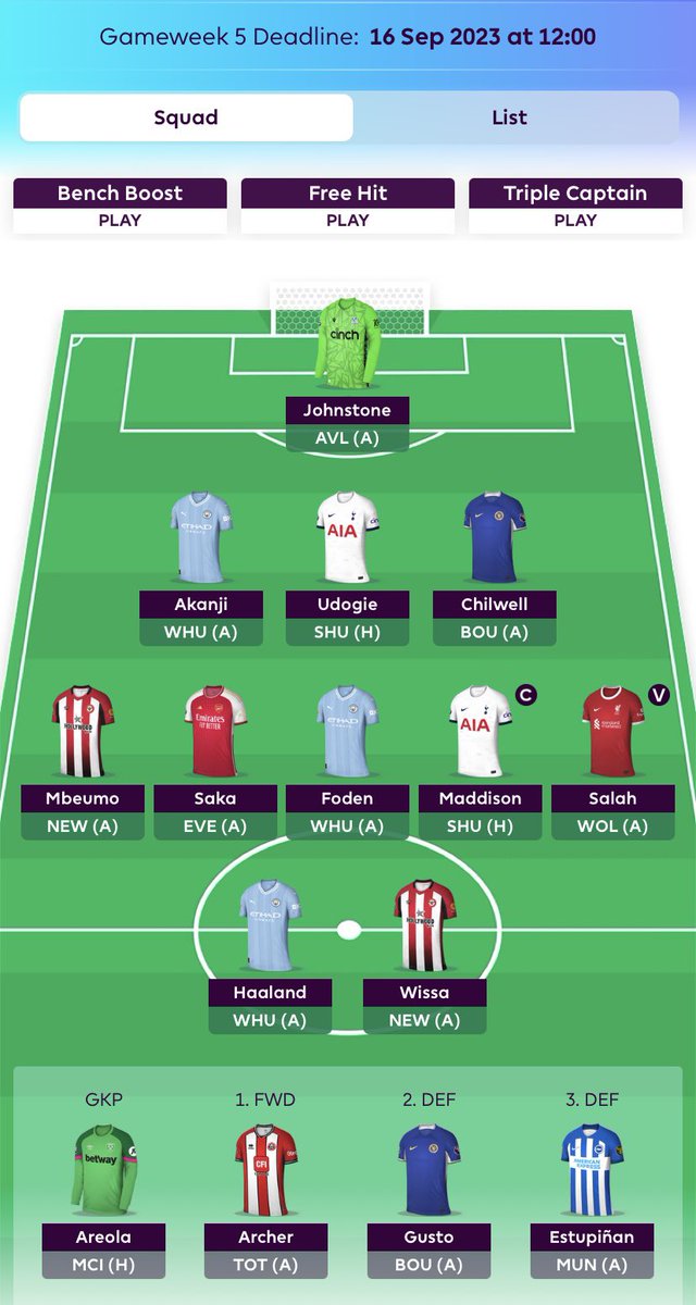 Pending any last minute leaks I’m going with this. I brought Foden in rather than taking a -4 for Son, and Maddo 🧢 #FPL #FPLCommunity