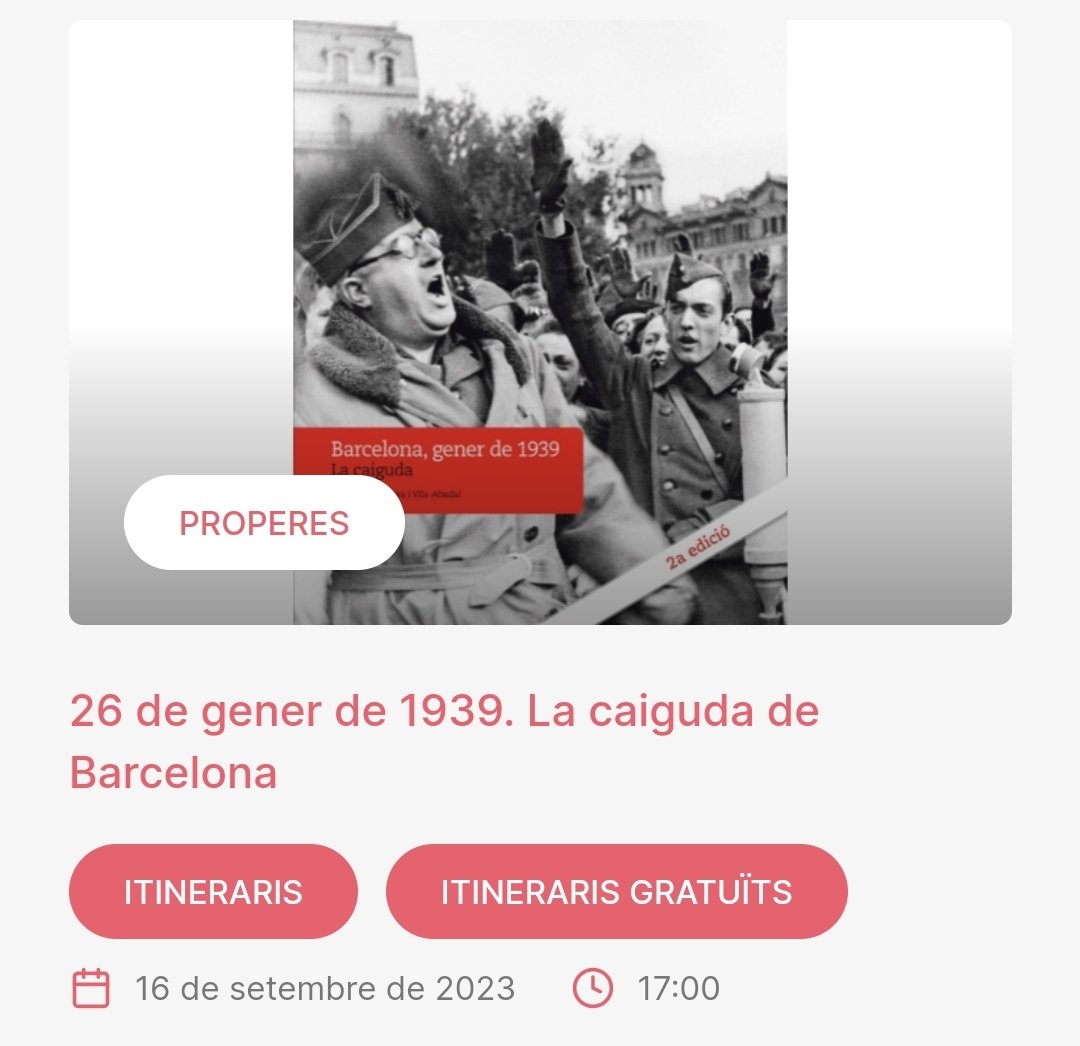 mireia_capcan's tweet photo. Ens adaptem i reprogramem itinerari de la #caiguda de #Barcelona el gener de 1939.
📢 Demà dissabte 16, 17h.
Noves places obertes. Inscripcions ⤵️
https://t.co/hTaa2Md50I
@bcn_llibres @LaSetmana https://t.co/RLLZSdbnYh
