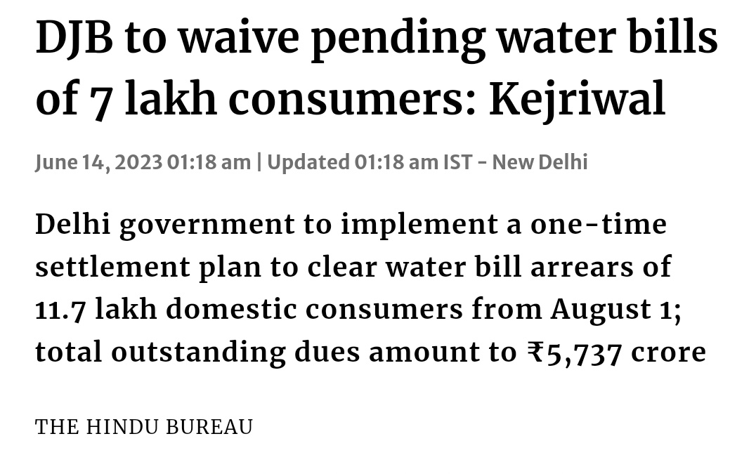shreshth_gupta's tweet photo. @DelhiJalBoard @ArvindKejriwal @raghav_chadha @AtishiAAP when will one time rebate scheme on water bill starts? Which was declared by CM arvind kejriwal. Attaching news clipping
#djb #delhijalboard #waterbill #rebate https://t.co/17AErynEYX