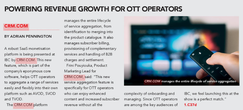 crmcom's tweet photo. Our first article on the IBC DAILY on how we help OTT operators to power their revenue growth.
Read the full issue here: https://t.co/ceOX902g0v

#IBC2023 #OTT https://t.co/FdvQb5Y2FC