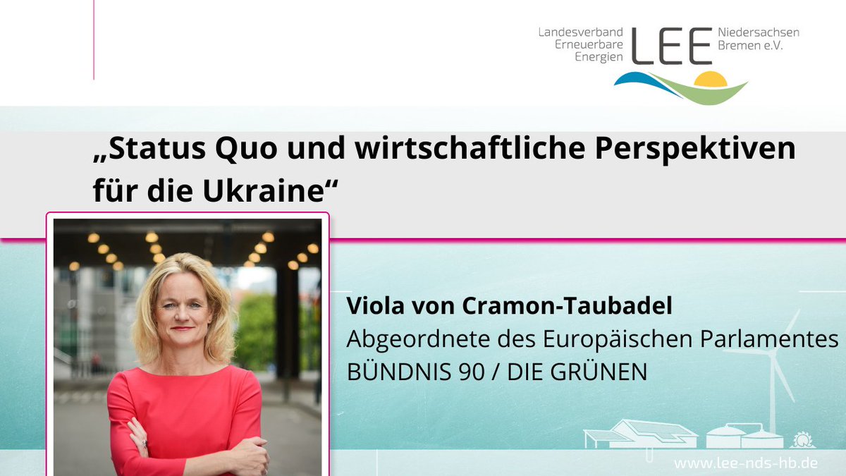 18.09.2023 | Webinar
Viola von Cramon-Taubadel, stellv. Vorsitzende im Parl. Assoziationsausschuss EU-Ukraine u. Europaabgeordnete der Grünen, gibt einen Einblick in die aktuelle Situation in der Ukraine und erläutert die wirtschaftlichen Perspektiven.
bit.ly/468fHL6