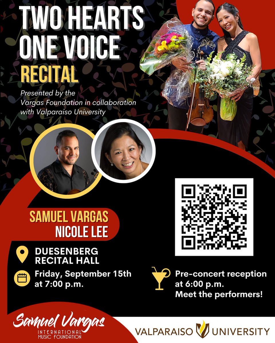 Two virtuosi, one night!  Come hear this fantastic performance in Duesenberg Recital Hall on September 15 at 7 pm. Better yet, come early and meet the artists! #valpomusic