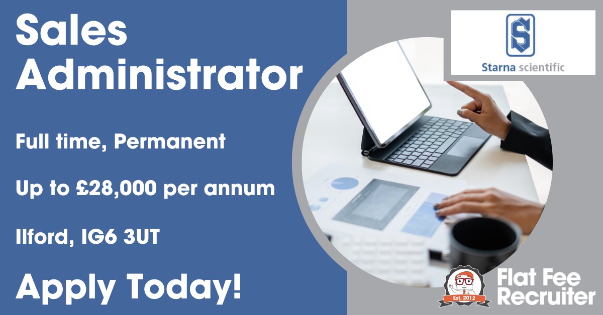 FFRecruitment's tweet image. An exciting opportunity has now arisen for a motivated Sales Administrator to join the Starna Scientific Ltd team based in Ilford, London. 

Apply online at: eu1.hubs.ly/H05nG280

#SalesAdmin #SalesAdministrator