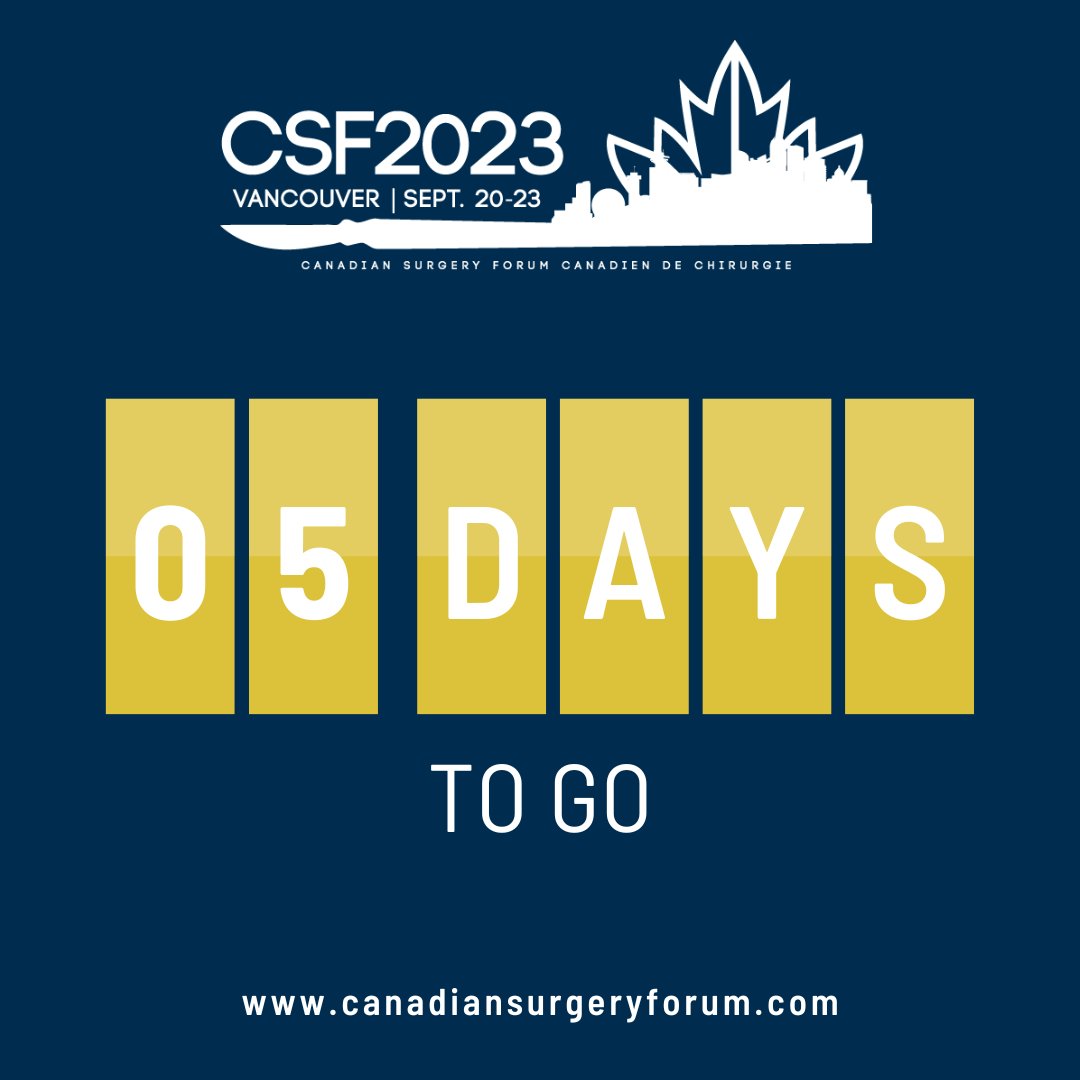 CAGS_ACCG's tweet image. 📅 Just 5 days to go until #CSF2023! 

The excitement is palpable as we get closer to this year's CSF. Are you ready for the latest surgical advancements, new research, and networking opportunities? Secure your spot today! 💼🔬 #MedEd #CountdownContinues

canadiansurgeryforum.com