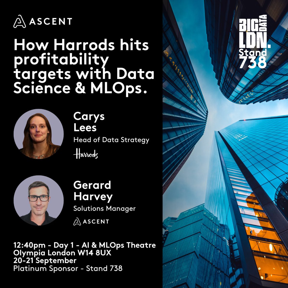 If you're in a Head of Data Science function we know what you're going through. Come to #BigDataLDN next week and listen to Carys Lees, Head of Data Strategy at Harrods and  Ascent's Solutions Manager Gerard Harvey to learn how we helped a leading luxury retailer hit a major KPI.