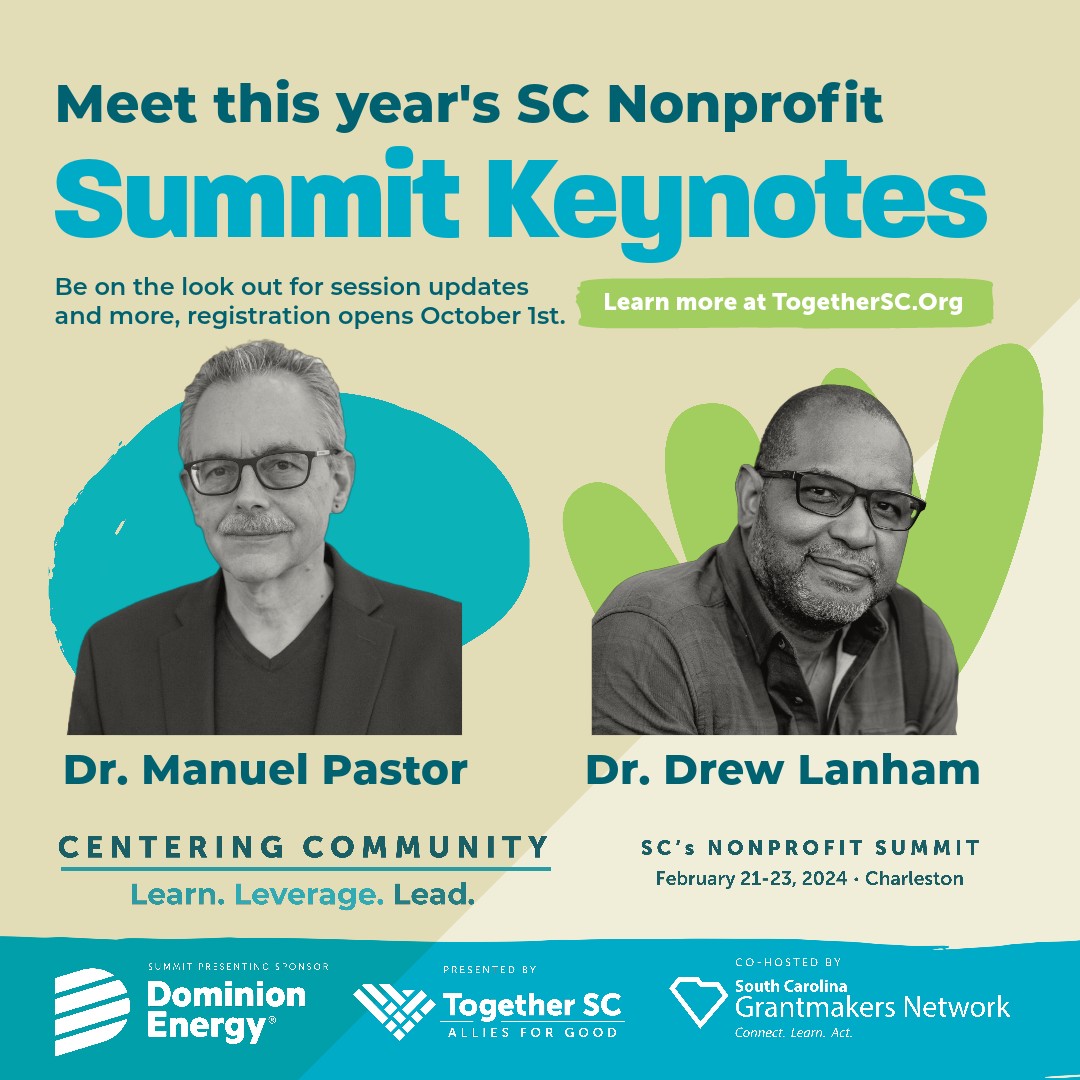 TogetherSC's tweet photo. Drumroll please 🥁 Dominion Energy has stepped up once again to serve as the Summit's Presenting Sponsor.

#NPSummit24 "Centering Communities" plenary speakers:

⭐️ Dr. Drew Lanham @wildandincolor 

⭐️ Dr. Manuel Pastor @Prof_MPastor 

⭐️ KJ Kearney 

🚀 https://t.co/tUrarmpLqp https://t.co/UyTCVvL7Hu