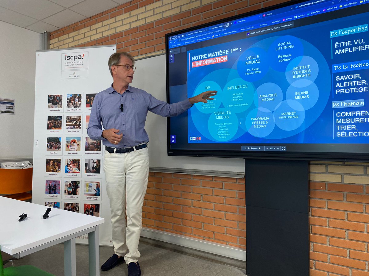 MaximeBonetto's tweet photo. Frédéric Dumas, éclaireur de marques, comme il aime le rappeler, nous a présenté @CisionFrance.
👉 Il s'agit donc d'une entreprise proposant des services de base données et de logiciel pour entreprises et agences.
@iscpalyon @GroupeIGS #touremedia2023 #teamiscpa #G1 https://t.co/RexKmW4INT