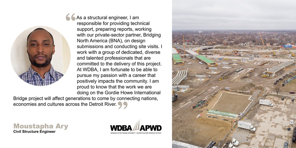GordieHoweBrg's tweet photo. Today is #WorldEngineerDay. Learn how #WDBA Civil Structure Engineer, Moustapha Ary, takes pride and lives out his passion for the work he does on #GordieHoweBridge project. ⬇️ https://t.co/Qt5nBL5MhH