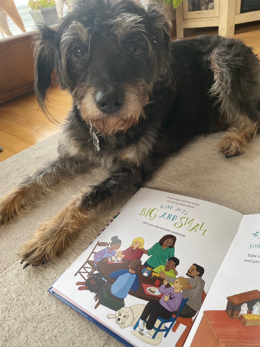 Millie is so proud of her cameo in this wonderful book with her fur sister Roxie &amp; BigMama (me!) in #FillingTheManger #BeKind 🐶💕🐶💕
She’s happy to do paw print autographs 😊 
amzn.to/3DR1BBy