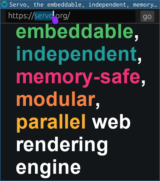 Servo’s new browser UI, showing a toolbar with a location field and go button