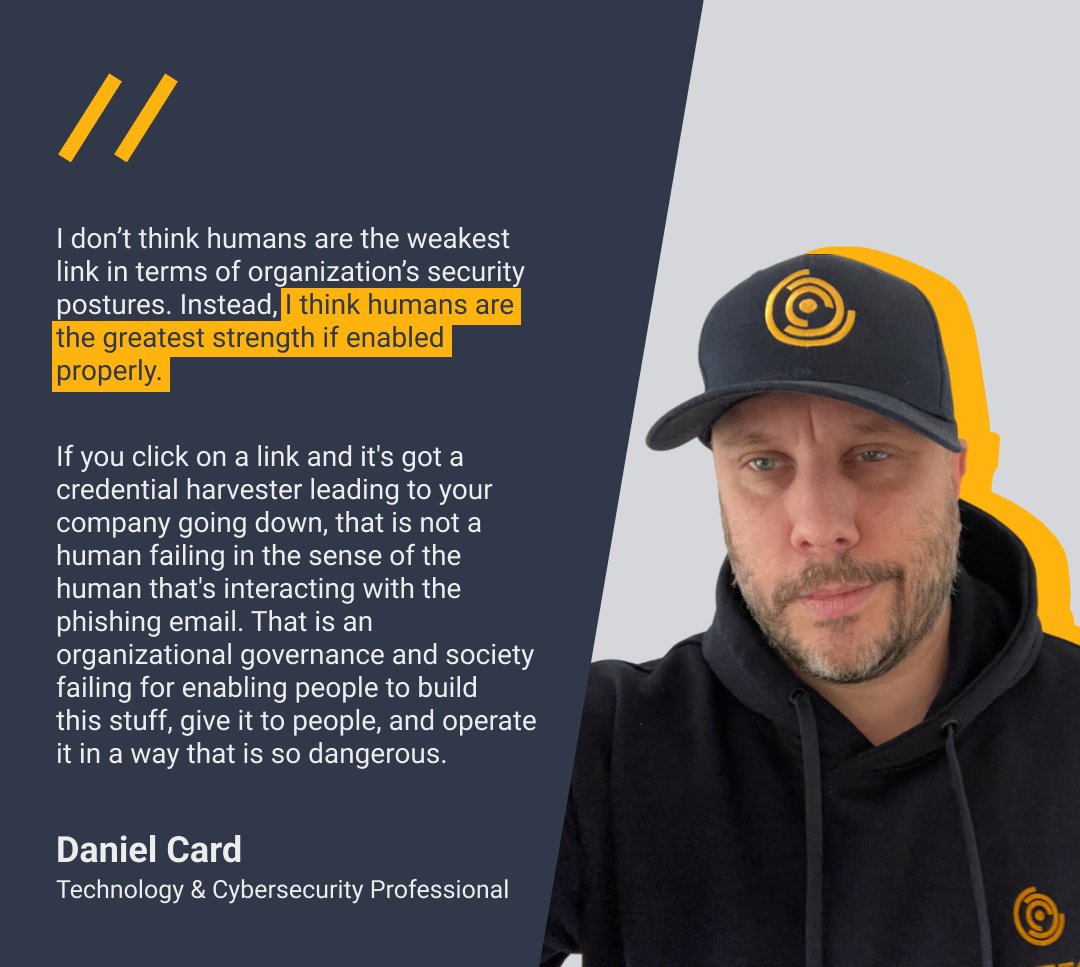 MaltegoHQ's tweet photo. Are humans the weakest link within organizations' security postures?
@UK_Daniel_Card holds a different opinion and says, "I think that humans are the greatest strength if enabled properly."
Read the blog version for this #ThePivot episode: https://t.co/1xQG9Vhj9b https://t.co/Er0BPEzO6R