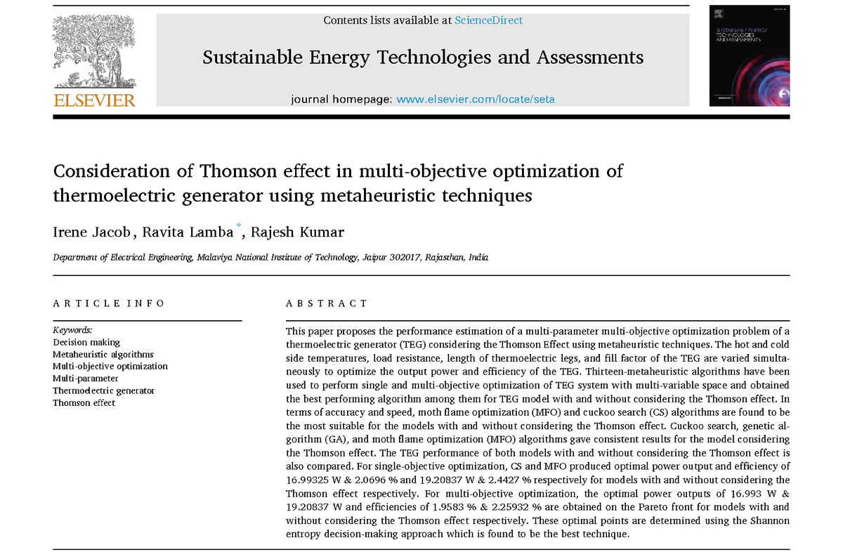 RamanlabM's tweet photo. Greetings and congratulations to all authors Irene Jacob, Ravita Lamba, and Dr. Rajesh Kumar on their most recent publication on Sustainable Energy Technologies and Assessments (2023). https://t.co/eHt39cs089