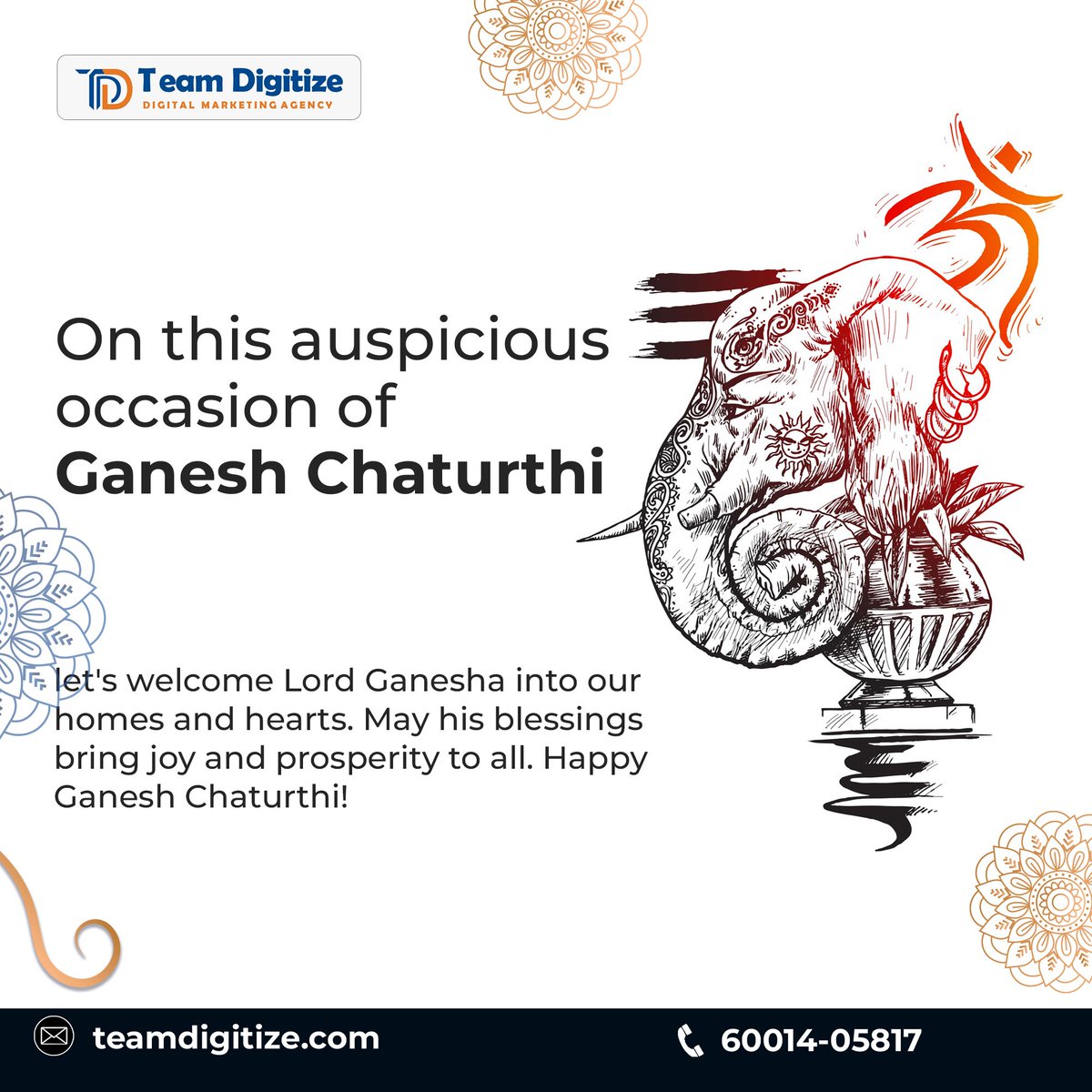 TDigitize's tweet image. Wishing you a joyful Ganesh Chaturthi! May the blessings of Lord Ganesha fill your home with happiness and prosperity.

#teamdigitize #GaneshChaturthi
#LordGanesha
#GaneshaBlessings
#FestivalWishes
#Ganeshotsav
#GanpatiBappaMorya
#ProsperityWishes
#FestivalGreetings