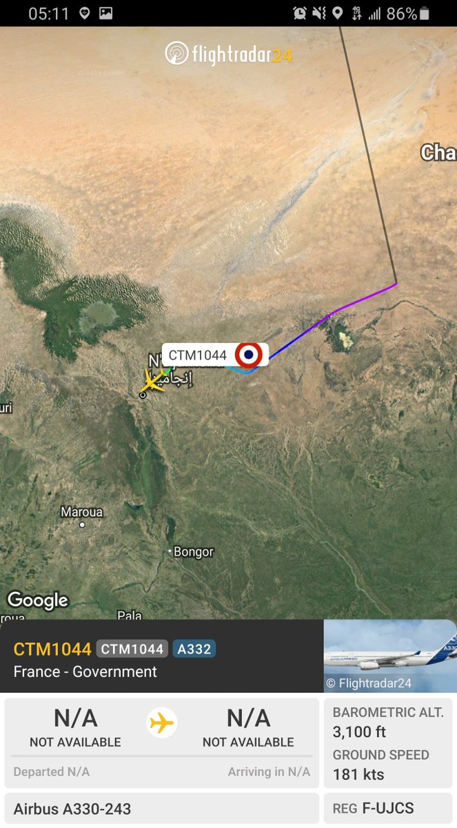 Borrowed7Time's tweet photo. French govt. A330-243 F-UJCS #3B7544 as CTM1044 landed N'Djamena from Istres-Le Tubé Air Base. https://t.co/gEJUWmFu1Y