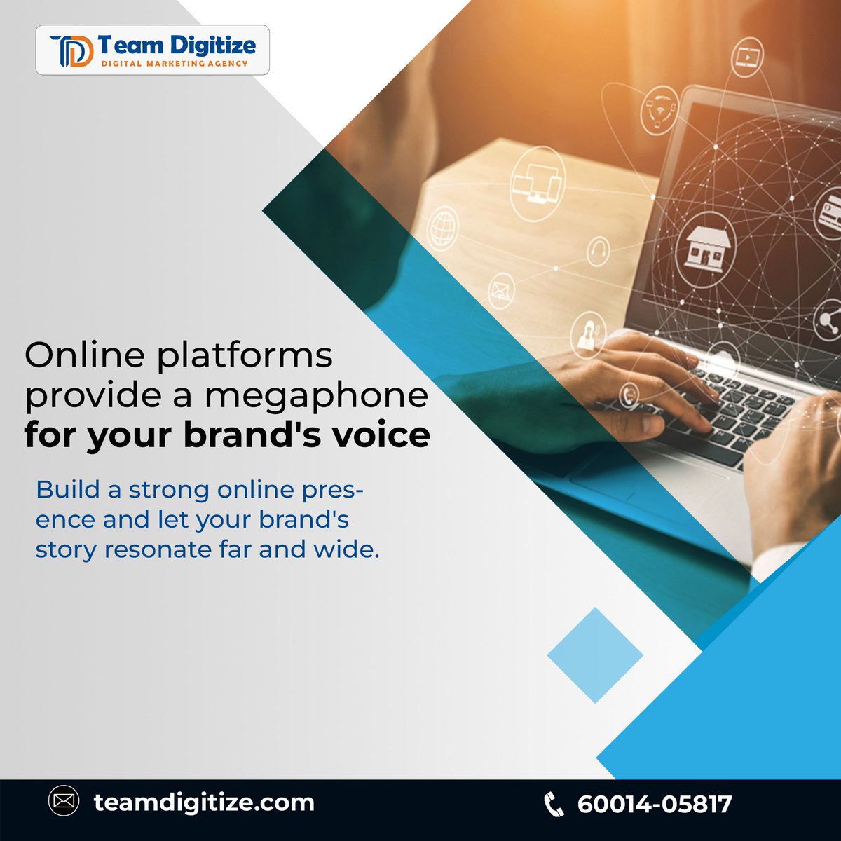 TDigitize's tweet image. Amplify Your Brand&apos;s Voice: Online platforms act as your megaphone. Craft a robust online presence and let your brand&apos;s story echo across the digital landscape.

#teamdigitize 
#DigitalStorytelling
#BrandVoice
#DigitalLandscape
#BrandIdentity
#OnlineVisibility
#BrandNarrative