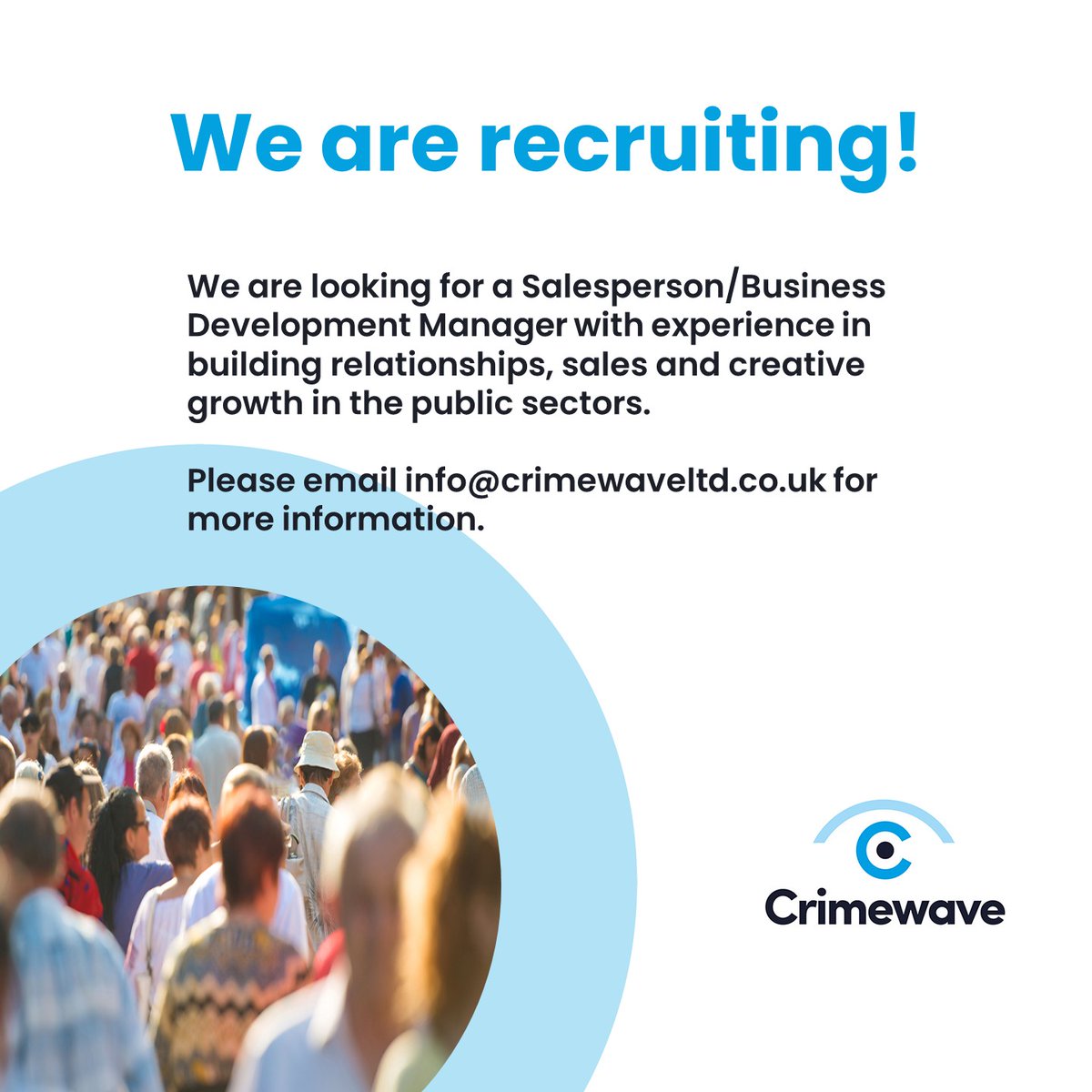 ❕ We are recruiting for a Salesperson/Business Development Manager ❕

Get in touch for more information - info@crimewaveltd.co.uk

crimewaveltd.co.uk

#jobopportunity #wearerecruiting #crimewave #sales