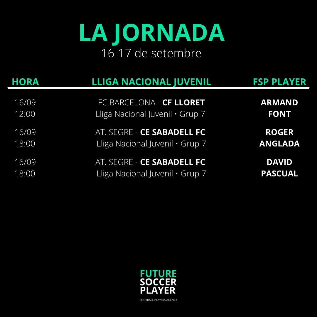 fsp_management's tweet photo. 🔛 Comença la temporada!

Els partits dels nostres jugadors aquest cap de setmana. Molta sort a tots! 💪🏼

#WeAreFSP https://t.co/6sY2lI1wgH
