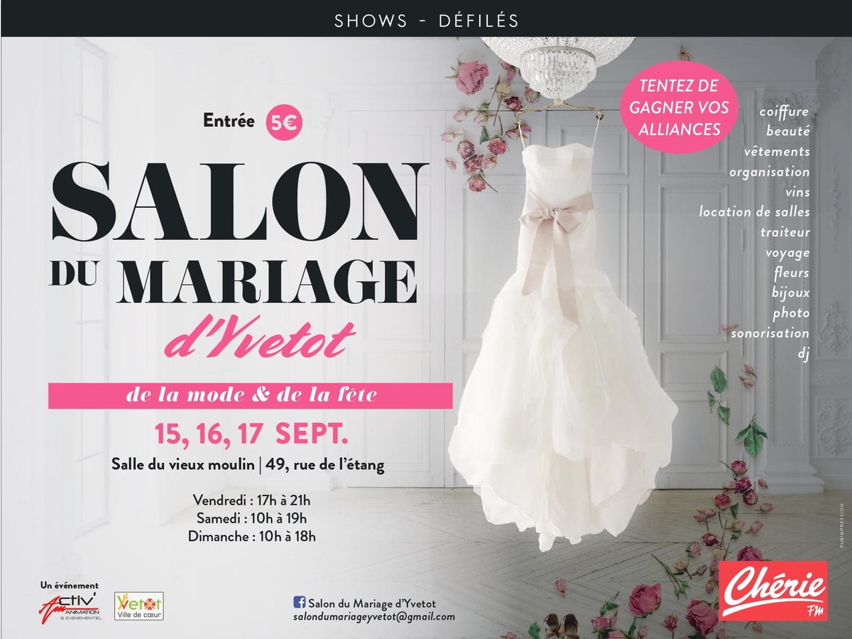 cheriefmrouen's tweet photo. Le Salon du Mariage d'Yvetot, un événement #ChérieFM 🫶
Rendez-vous à Yvetot ce week-end❗ https://t.co/scUbB6lVXn
