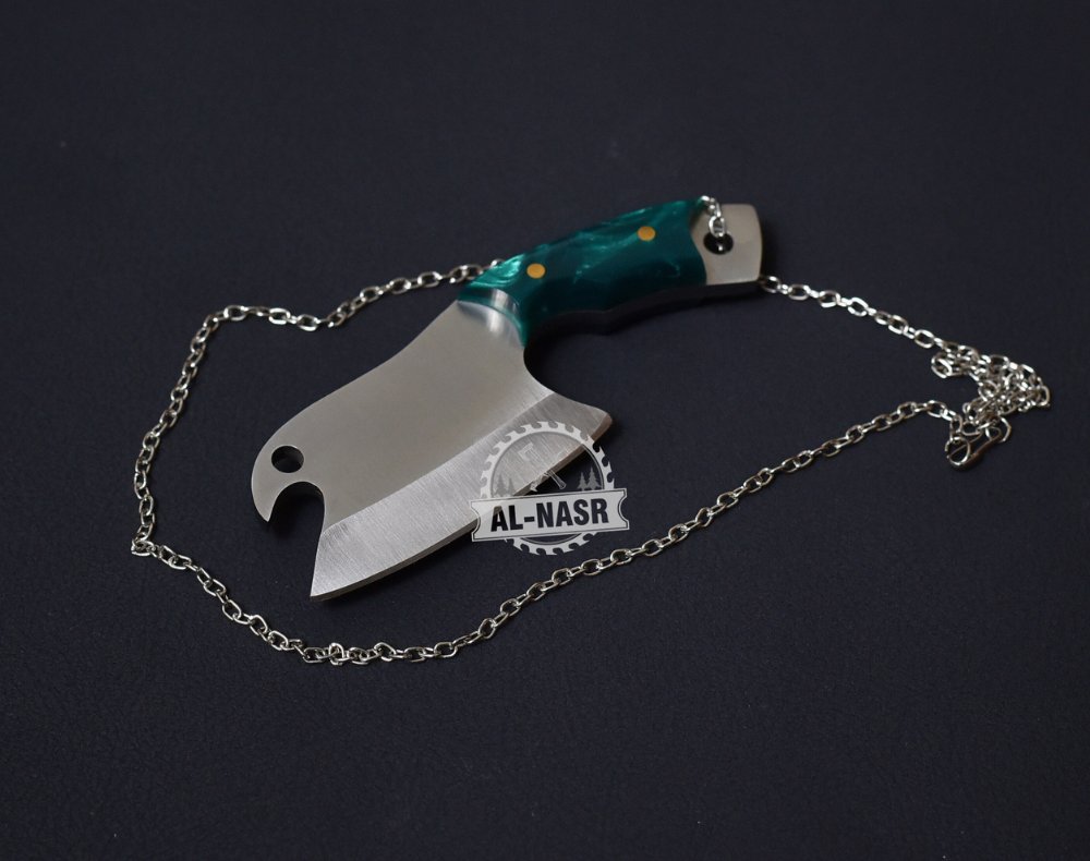 alnasrknives's tweet image. Stainless steel small cleaver with resin handle with protective leather sheath with a nice neck chain. It is a small cleaver sized for Every Day Carry. Far use bottle opener .The bottle opener in the spine is quite handy on a day to day basis. #SmallCleaver #StainlessSteelKnife