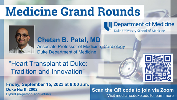 Thank you Dr. Chetan Patel for today's fascinating #MedicineGrandRounds on heart transplantation at Duke. 👏👏👏 Did you know Duke performed 143 heart transplants in 2022? Did you know the first transplant at Duke was done in 1967? @IMResidencyDuke @DukeCardiology
