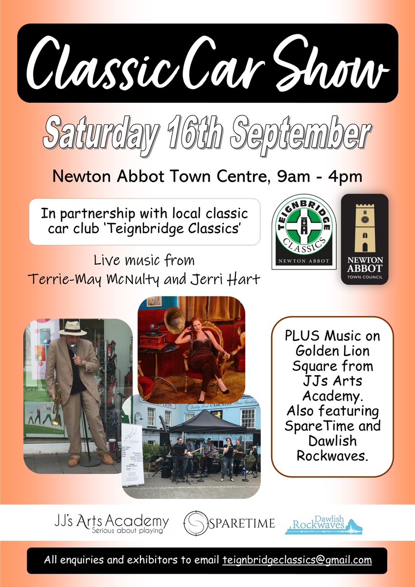 The Classic Car Show is back in Newton Abbot, tomorrow from 9am. Come along and enjoy the cars on show and the live music throughout the day 🙂 #newtonabbot #classiccarshow #livemusic #teignbridgeclassics @NewtonTownWoman