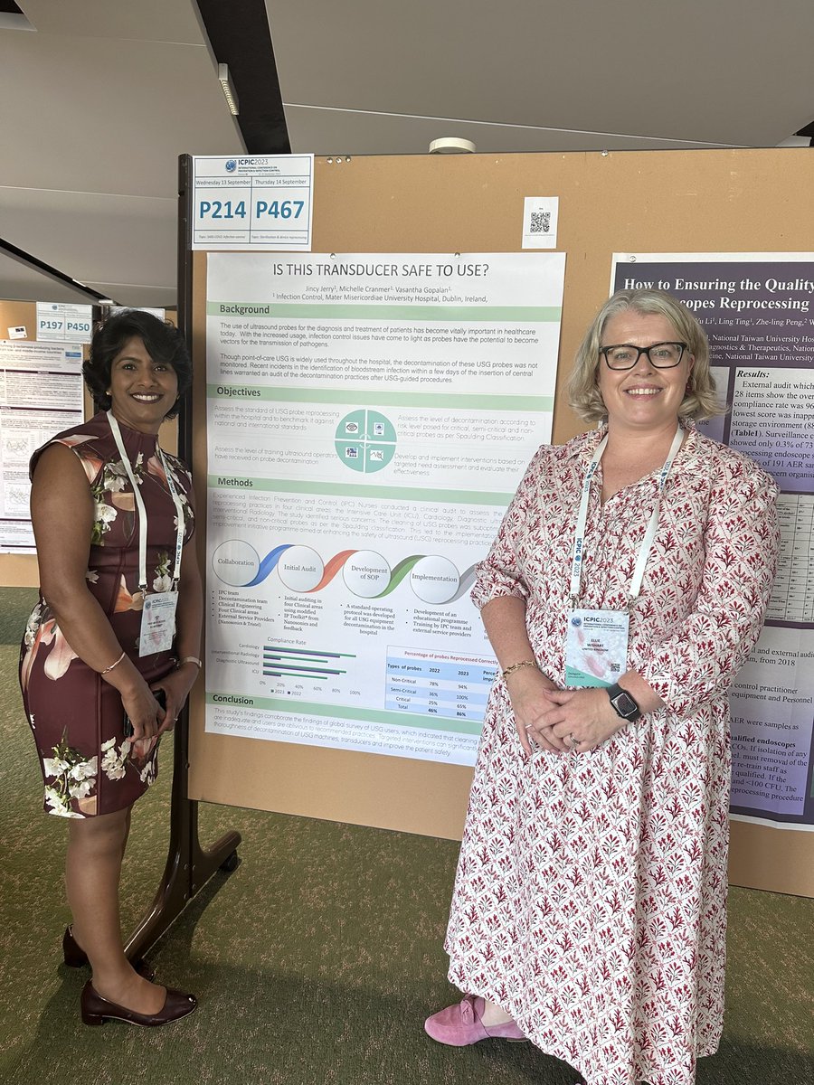 Fantastic few days at #ICPIC23 conference in Geneva &amp; great to see ultrasound probe disinfection &amp; use of IP toolkit represented by Jincy Jerry of Mater Dublin. ‘Targeted interventions can significantly improve thoroughness of decontamination &amp; patients safety’. #hld