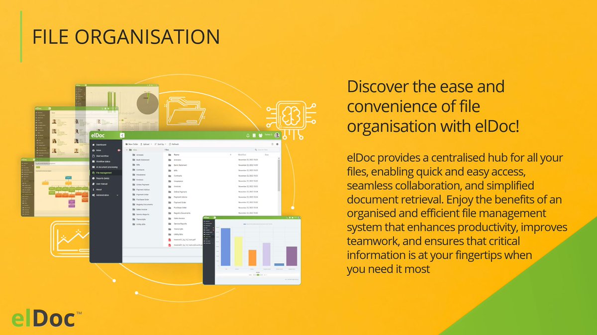 elDoc_online's tweet photo. Discover the ease and convenience of #FileOrganisation with #elDoc! elDoc provides a centralised hub for all your files, enabling quick and easy access, seamless #collaboration, and simplified document retrieval.

Learn more👉https://t.co/gE46I1pEAu

#FileManagement #NoCode #BPM https://t.co/0foki5cK1D