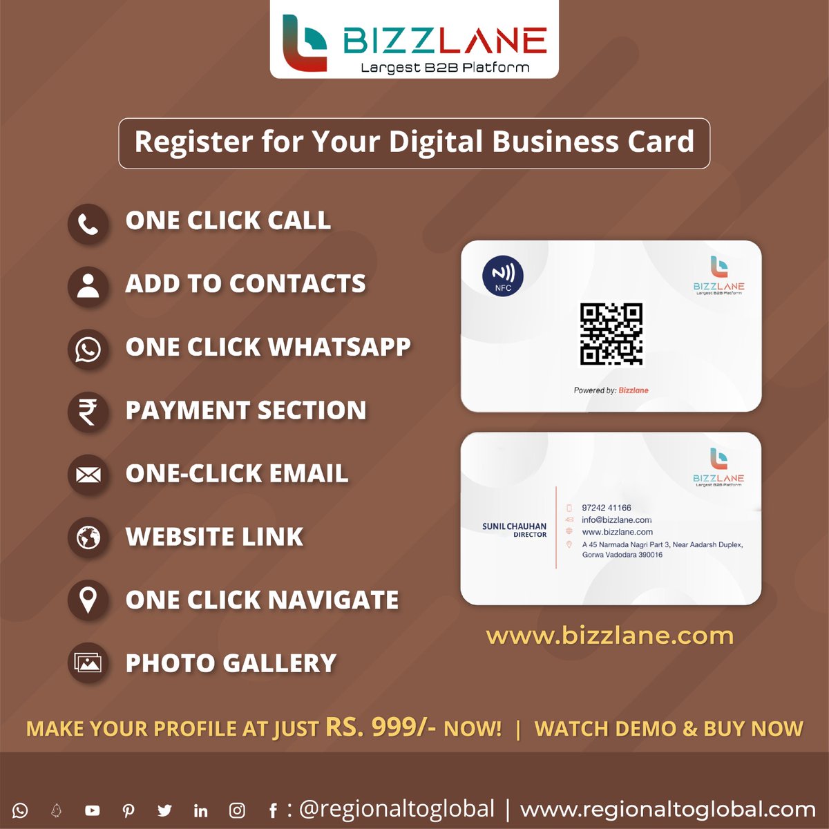 NFC Bizzcard is for you,Advantages of Bizzcard
- ONE CLICK CALL- ADD TO CONTACT- ONE CLICK WHATSAPP- PAYMENT SECTION- ONE-CLICK EMAIL- WEBSITE LINL- ONE CLICK NAVIGATE- PHOTO GALLERY
Make your profile at just RS. 999/- now! Call on 9833647585
#NFCcards #SmartBusinessCard