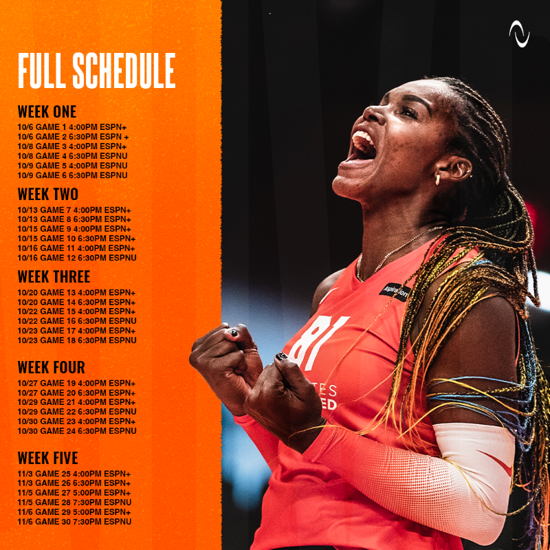 AUProSports's tweet photo. Mark your calendars because Athletes Unlimited Volleyball is back starting October 6th! 📆

All 30 #AUVB games are on ESPN platforms 📺