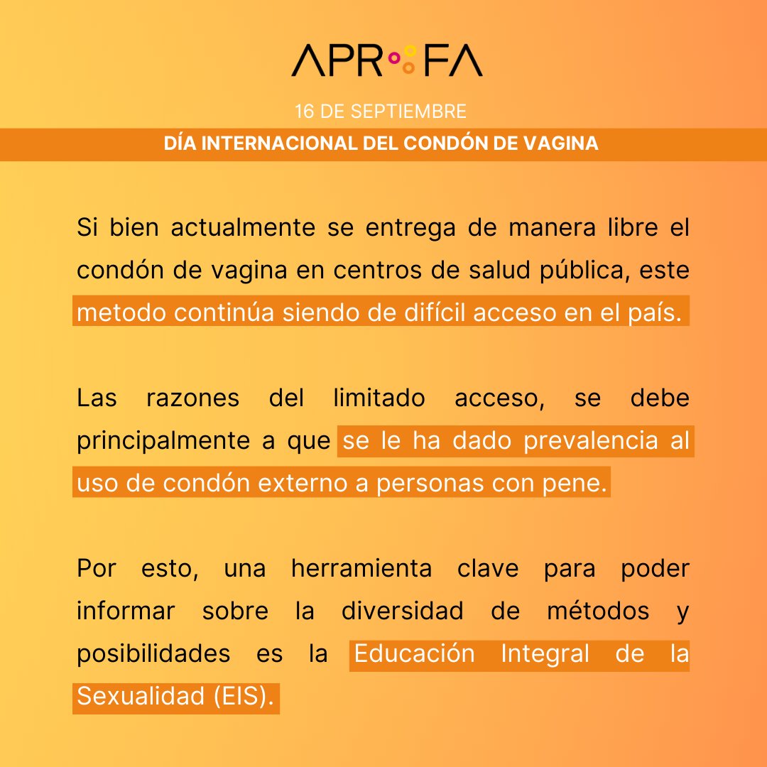 APROFAChile's tweet image. 🙌 En este #DíaInternacionaldelCondóndeVagina, queremos destacar su existencia como un método de barrera eficaz y seguro, pero que sigue siendo limitado y desconocido para muchas personas. Es por esto, que creemos importante #promover su uso.

#APROFA #Salud #Educación #Chile