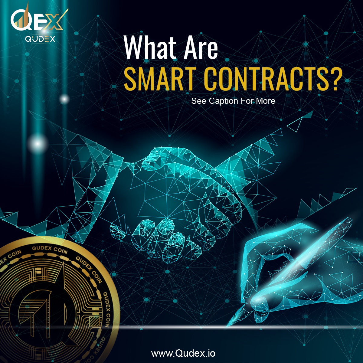 QexCoin's tweet photo. #DeFi platforms use #SmartContracts, which are self-executing contracts with the terms of the agreement directly written into code. Smart contracts automate processes like lending, borrowing, and trading, reducing the need for intermediaries.
#BlockchainTechnology #QuDex #QEXCoin https://t.co/sLe7dgctkt