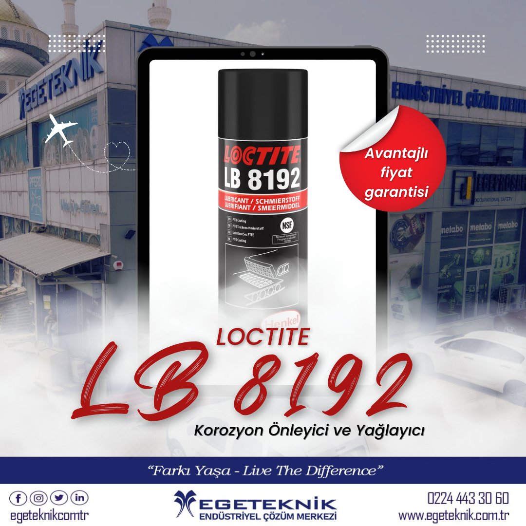 Loctite LB 8192 Korozyon Önleyici ve Yağlayıcı Egeteknik Endüstriyel Çözüm Merkezi güvencesiyle sizlerle.  Loctite LB 8192 bir çok yüzeye uygulanabildiği gibi, toz ve kir birikimini önler, korozyona karşı korur. Sizde Loctite LB 8192 ile farkı yaşayın. #loctite #lb8192 #henkel