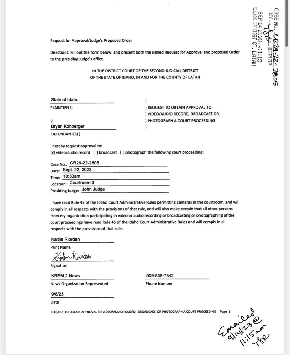 TheCrimeDiva2's tweet photo. #BryanKohberger Cameras denied. ๐๐ตโ๐ซ #Idaho4 #TrueCrime #MotionDenied โ๏ธ๐จ๐ปโโ๏ธ https://t.co/kUsxAU7YRh