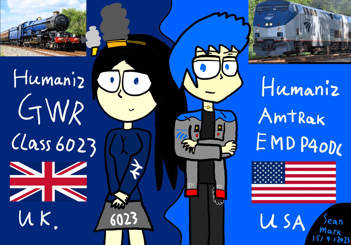 Sean21884737's tweet photo. GWR Class 6023 and Amtrak 835 The Color's of the Blue!
i make Boy and Girl To mix Humaniz Train for OC'S Character or different Express Train UK/USA
#Railfan #BritishRailway #GWR #Amtrak #Fanart #Humaniz #OC https://t.co/Oqw4a7lyt3